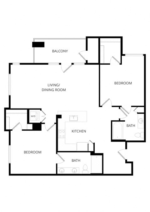 Floor plan for 2 beds, 2 baths, 1210 sqft